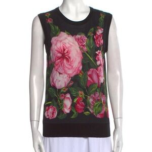 Dolce & Gabbana Black Pink Graphic Sleeveless Cashmere Top